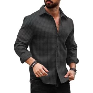 Men's Regular Fit Button Down Dress Shirts Textured Long Sleeve Casual Hawaiian Shirt